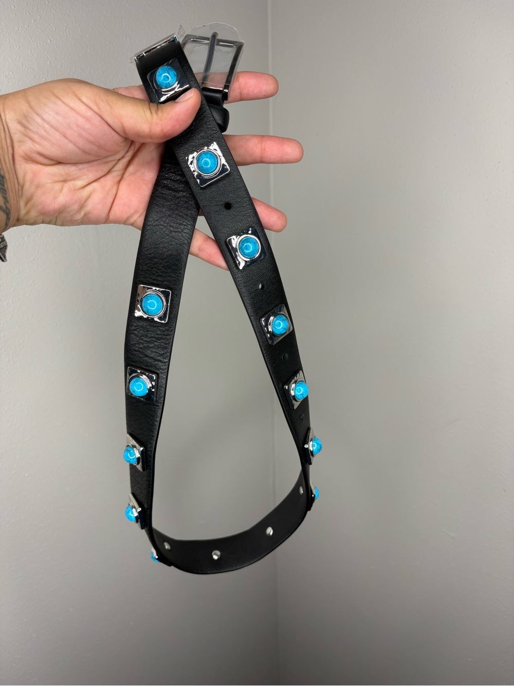 AUREUM Black Belt with Turquoise Stud Accents